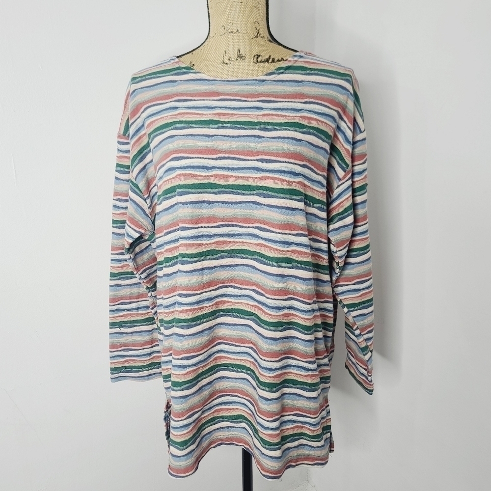 Vintage 90s Jazz Sport Colorful Striped Slouchy Shirt